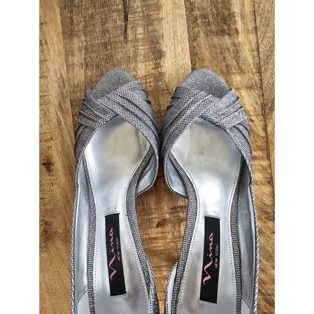 Nina Women's Carrie d'Orsay Pumps Steel Luna Shine Silver‎ Size 7M EUC